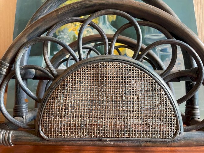 Porte revue vintage bambou et rotin tressé