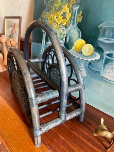 Porte revue vintage bambou et rotin tressé