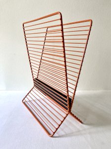 Wire metal magazine rack with triangular compartment, 1950s