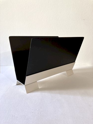 Porte-revues en métal noir et blanc crème, années 1950