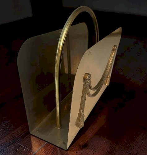 Porte-revues vintage en laiton massif – Décor drapé – Range magazines ancien – Élégante décoration rétro