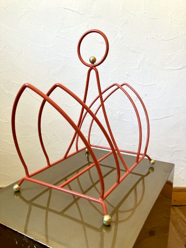 Porte-revues vintage en métal orange, années 1970