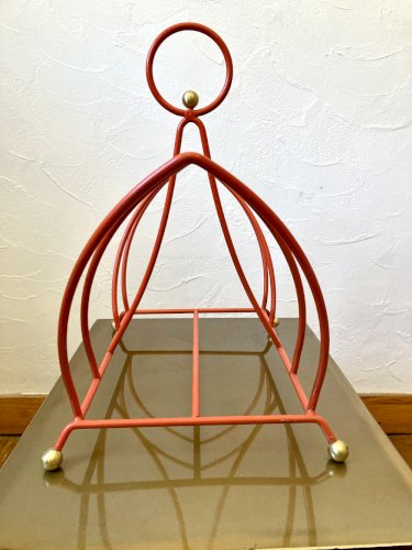Porte-revues vintage en métal orange, années 1970