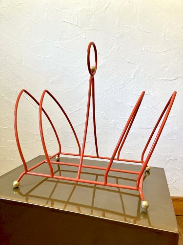 Porte-revues vintage en métal orange, années 1970