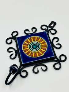 Brutalist Towel Holder Wrought Iron & Ceramics 1970