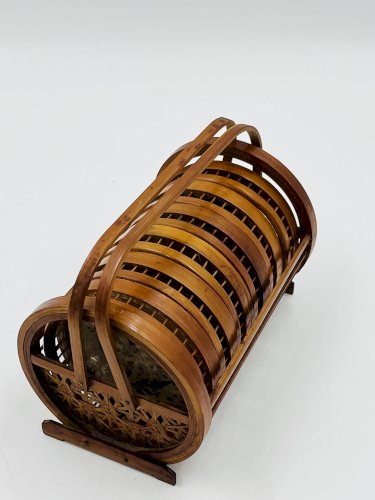 Porte sous verres vintage en bois avec 6 dessous papillons