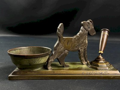 Art Deco Fox Terrier Dog Desk Pen Holder Ashtray by A. Marionnet