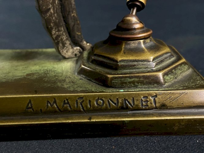 Porte-stylo de bureau vide poche chien Fox-terrier bronze Art déco A. Marionnet