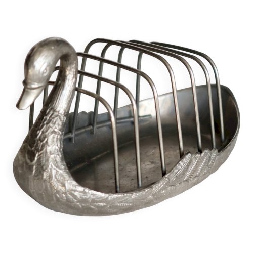 Porte-toasts vintage forme de cygne en métal argenté - Style Art déco