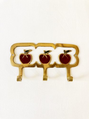 Porte-torchons en laiton 3 patères motif pommes