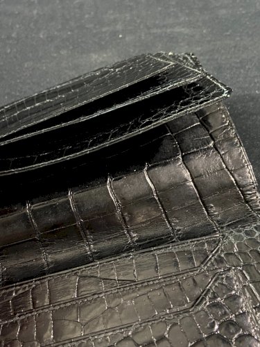 Portefeuille long à billets Continental Wallet cuir brillant 1960 signé Hermès