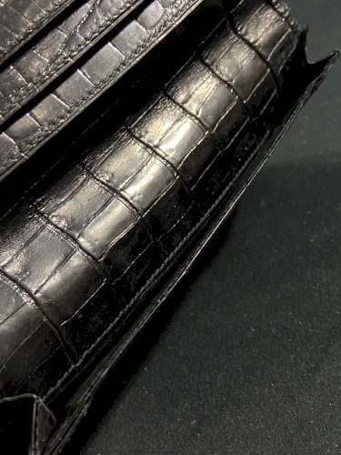 Portefeuille long à billets Continental Wallet cuir brillant 1960 signé Hermès