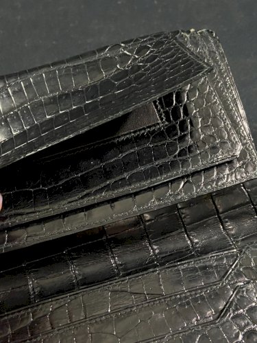Portefeuille long à billets Continental Wallet cuir brillant 1960 signé Hermès