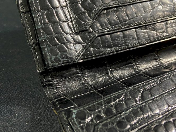 Portefeuille long à billets Continental Wallet cuir brillant 1960 signé Hermès