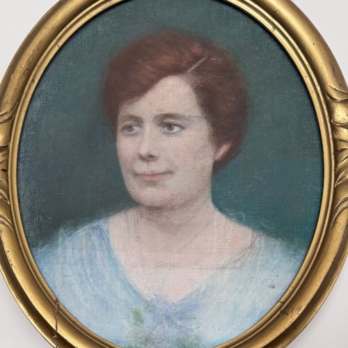 Portrait de femme pastel 1920 dans cadre doré A5762