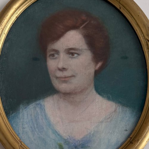 Portrait de femme pastel 1920 dans cadre doré A5762
