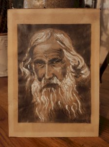 Portrait original de Rabindranath TAGORE -signé Haranges - fusain et gouache