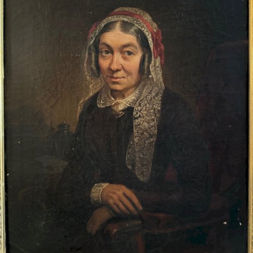Portrait fin XIXe représentant une femme à la coiffe et à la dentelle A5617