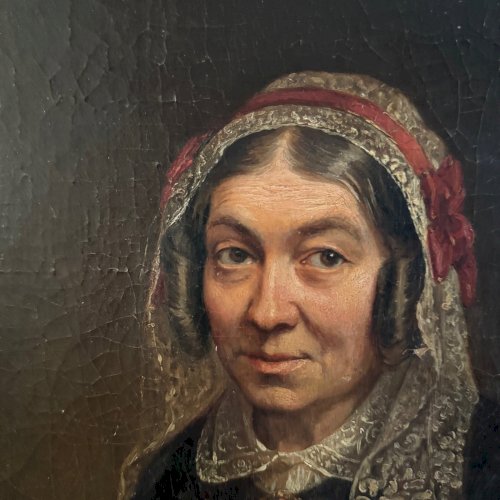 Portrait fin XIXe représentant une femme à la coiffe et à la dentelle A5617