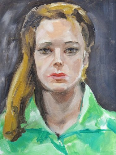 Portrait La Femme en vert vintage huile sur carton entoilé encadrement bois