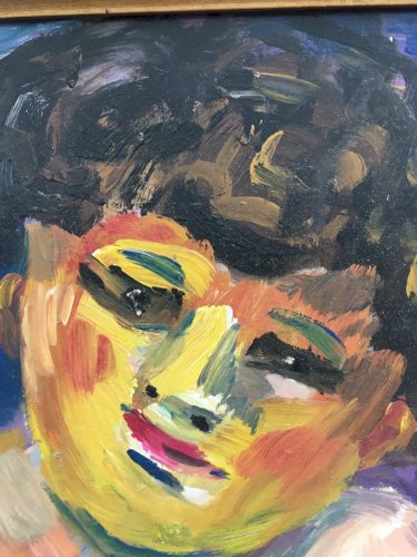 Portrait Peinture HuilE Panneau 1960 Signé Ader Expressioniste Tableau