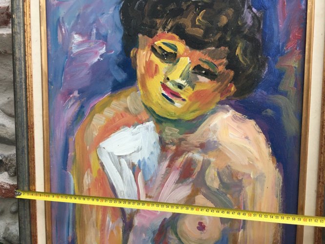 Portrait Peinture HuilE Panneau 1960 Signé Ader Expressioniste Tableau
