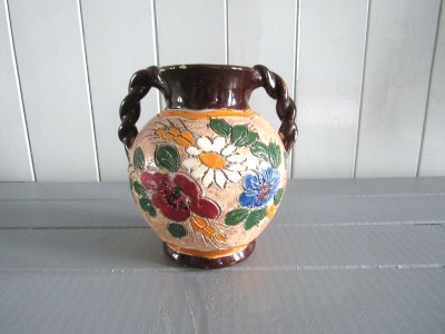 Basket with braided handles floral decoration Jean Massier Vallauris
