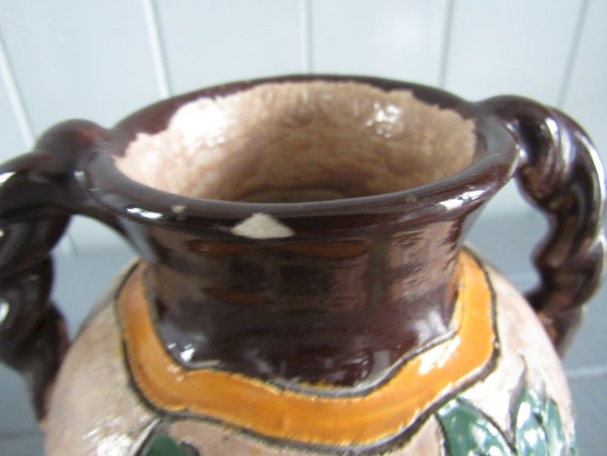 Pot à anses tressées décor floral Jean Massier Vallauris