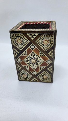POT A CRAYONS STYLO MARQUETERIE DAMSCUS CARRE N° 3