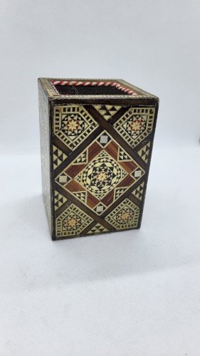 POT A CRAYONS STYLO MARQUETERIE DAMSCUS CARRE N° 3