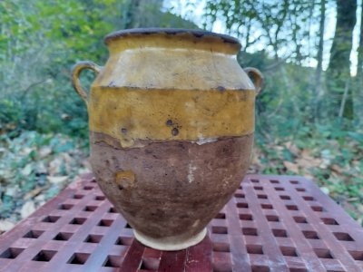 Pot a graisse ancien, pot jaune sud-ouest France 