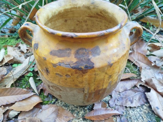 Pot a graisse ancien, pot jaune du sud-ouest France 