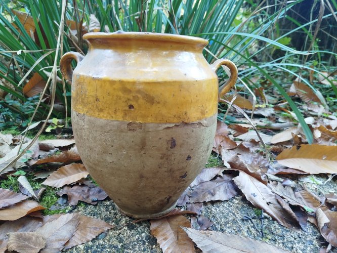 Pot a graisse ancien, pot jaune du sud-ouest France 