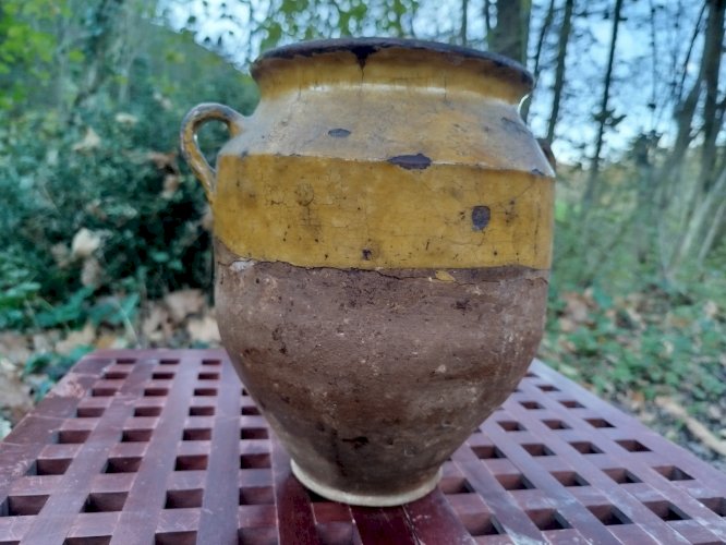 Pot a graisse ancien, pot jaune sud-ouest France 