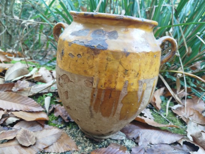 Pot a graisse ancien, pot jaune du sud-ouest France 