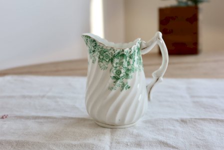 Antique milk jug in Clifton China porcelain WH&S – Green decor and trim