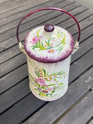 Pot à lait de ferme authentique peint à la main à décor floral signé