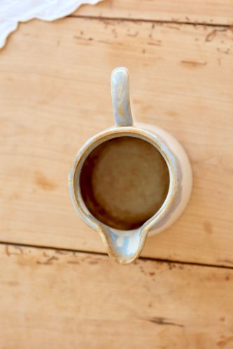 Pot à lait vintage céramique émaillée dégradé bleu et taupe