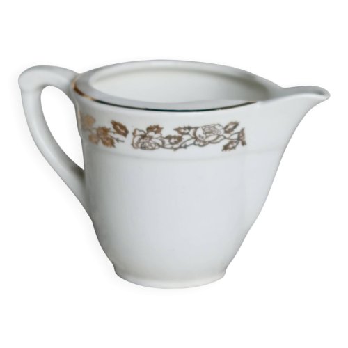Pot à lait vintage faïence Moulin des Loups – Motif fleuri doré