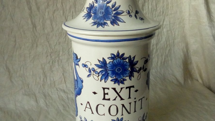 POT A PHARMACIE APOTHICAIRE EN FAIENCE ST CLEMENT FRANCE "EXT-ACONIT-*