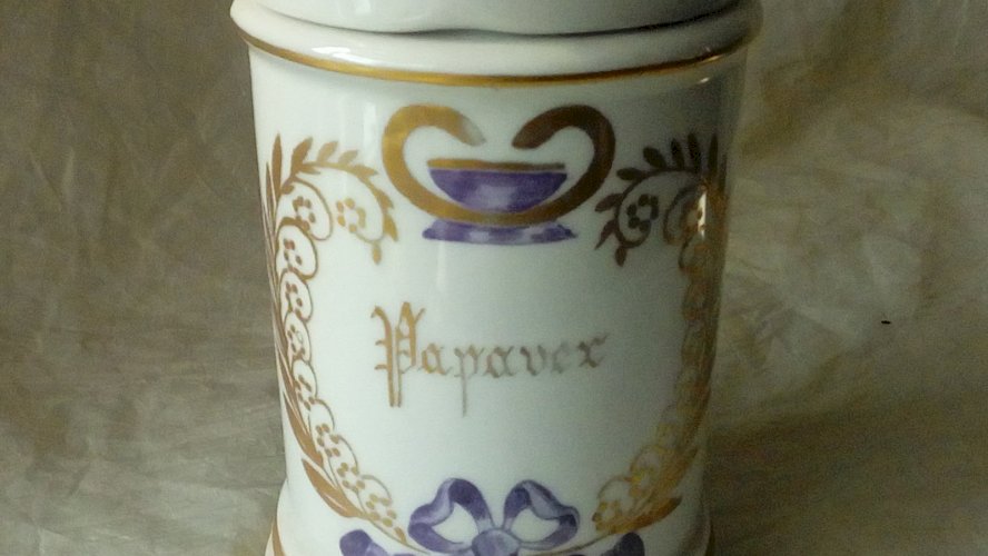 POT A PHARMACIE APOTHICAIRE EN PORCELAINE PAPAVER PAVOT**