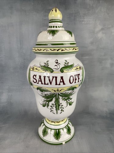 Pot à pharmacie apothicaire SALVIA OFF.  (sauge officinale) en faience Sylvena