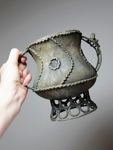 Pot Ashanti Kuduo, coupe des âmes, incomplet bronze à la cire perdu ancien