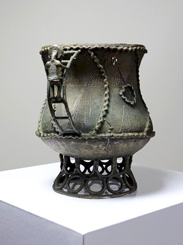 Pot Ashanti Kuduo, coupe des âmes, incomplet bronze à la cire perdu ancien