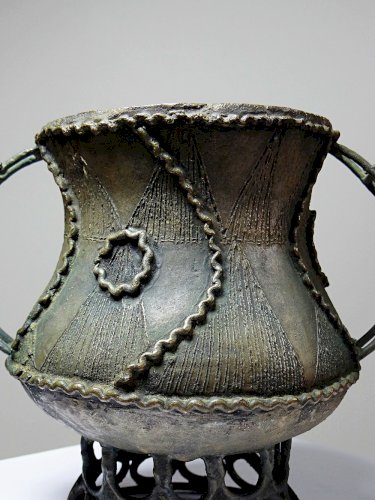 Pot Ashanti Kuduo, coupe des âmes, incomplet bronze à la cire perdu ancien