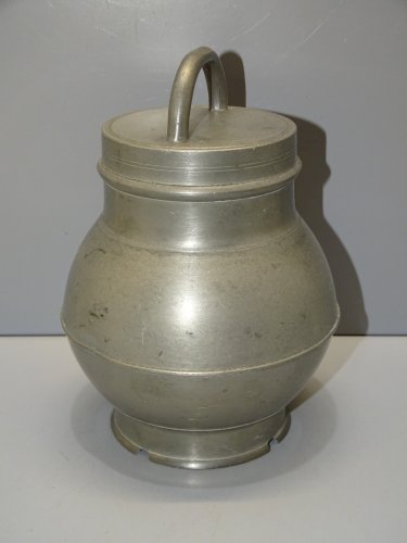 -POT BOUILLON ETAIN XIX TRANSPORT de LA SOUPE aux CHAMPS COLLECTION déco   D