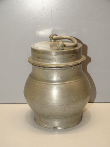 -POT BOUILLON ETAIN XIX TRANSPORT de LA SOUPE aux CHAMPS COLLECTION déco   D