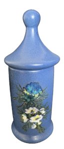 blue ceramic pot floral decoration L Espigaou Vallauris Vintage