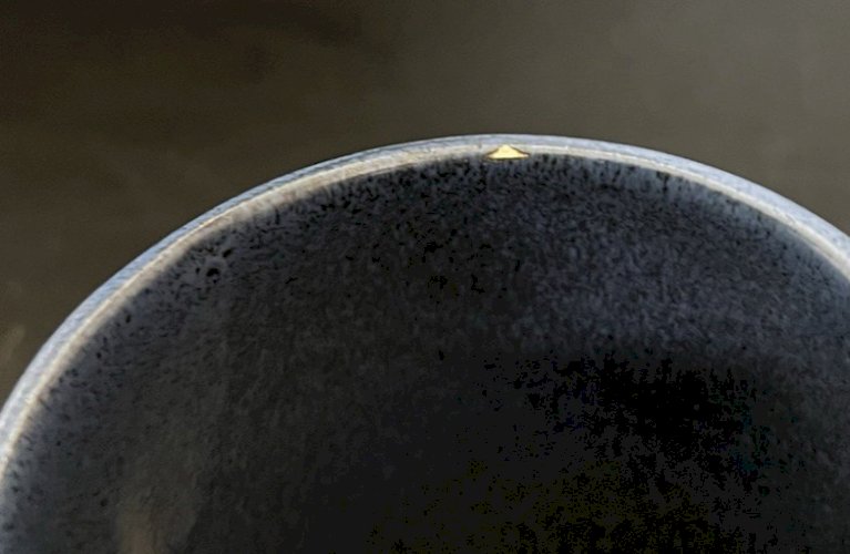 pot céramique bleu  décor floral L Espigaou Vallauris Vintage