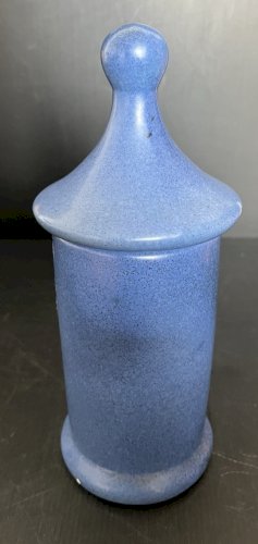 pot céramique bleu  décor floral L Espigaou Vallauris Vintage